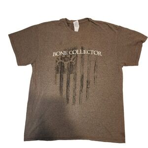 Bone Collector Mens T-Shirt L Gray Distressed American Flag Antlers Hunting‎ Top